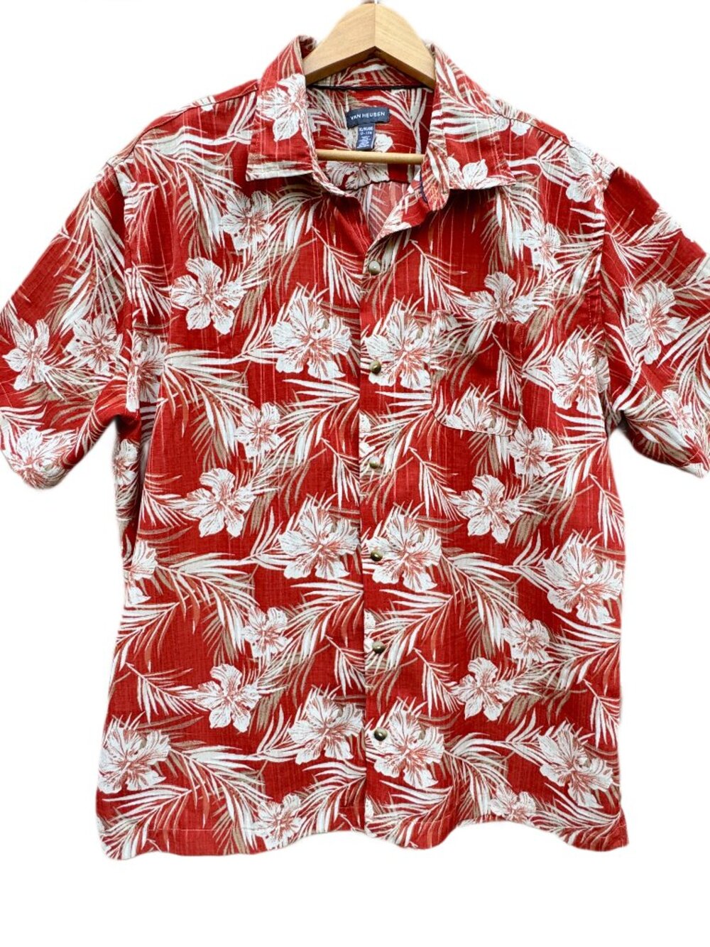 Van Heusen Tropical Palm and Floral Print Camp Shirt Mens XL Resortwear Grandpa
